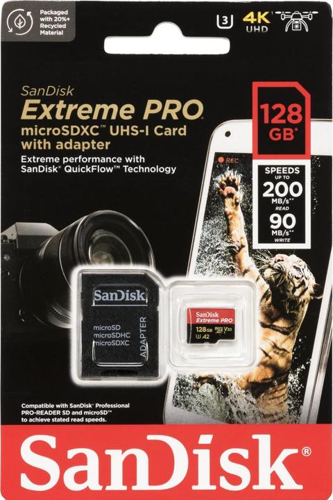 Image du produit SanDisk Extreme PRO UHS-I V30 (128 Go, microSDXC, U3, UHS-I)