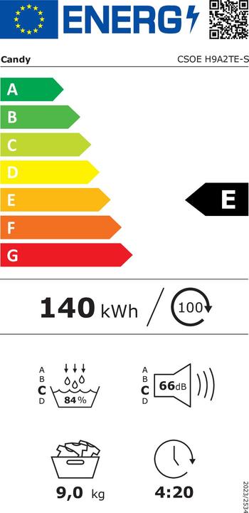 Label énergétique Candy CSOE H9A2TE-S (9 kg, Gauche)