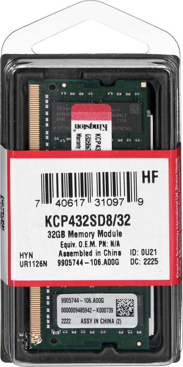 Productafbeelding Kingston KCP432SD8/32 (1 x 32GB, 3200 MHz, DDR4 RAM, SO-DIMM)