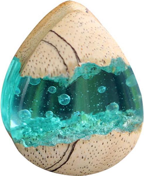 Star Piercing Flared Plug Tropfen Ozean Epoxy aqua aus Tamarind Holz (ohne Messing, Organisch)
