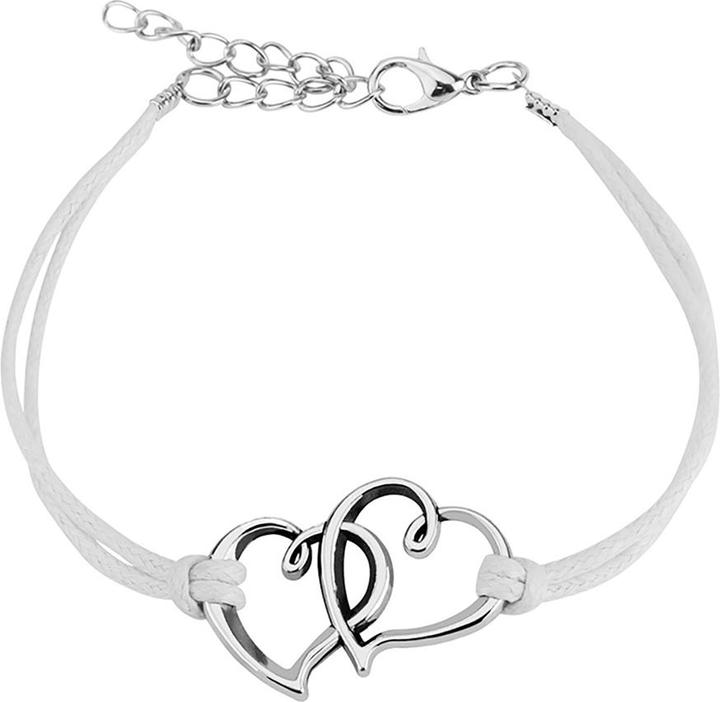 Star Piercing Kunstlederarmband weiss zwei Herzen (Kunstleder, ohne Messing)