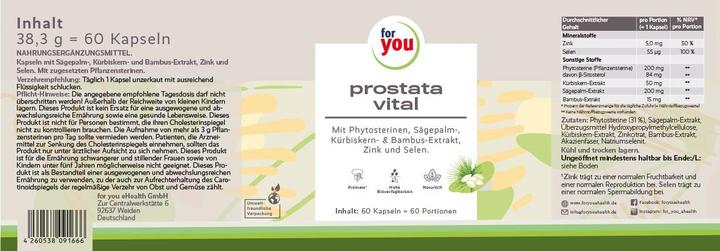 Nutritional values and ingredients For You prostate vital (60 Piece, Capsules, 44.50 g)
