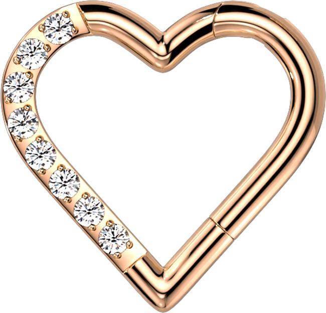 Immagine prodotto Star Piercing Anello a micro segmenti con cuore in oro rosa incernierato e cristalli unilaterali argento (Titanio G23, senza ottone)