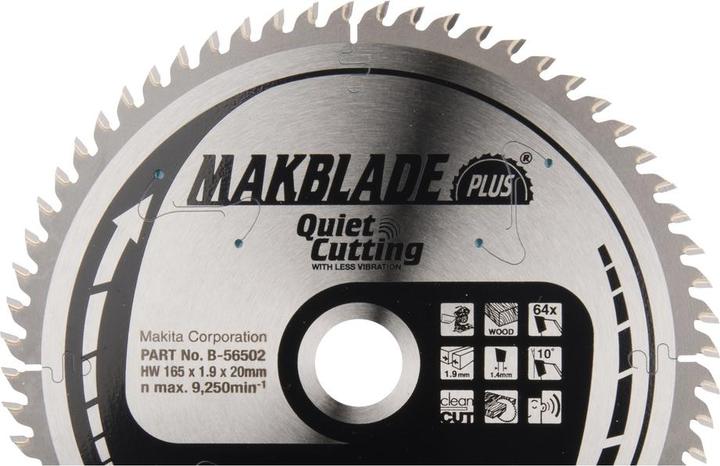 Productafbeelding Makita B-56502 TCT zaag 165X1.9X20mm 10 ° T64 MAKBLADE PLUS