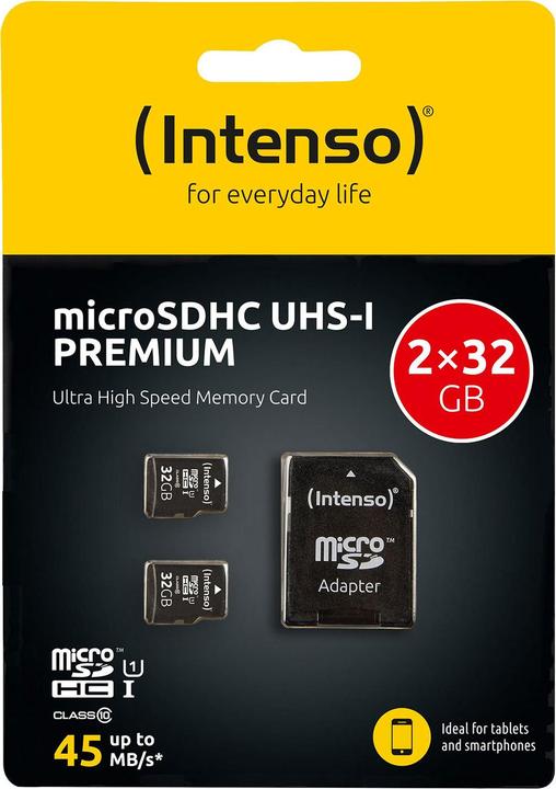 Produktbild Intenso UHS-I Premium (2-Pack) (32 GB, microSDHC, U1, UHS-I)