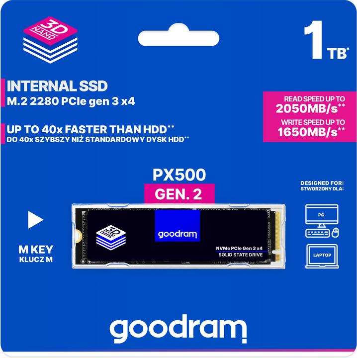 Actual product image Goodram PX500 1TB M.2 2280 PCIe 3x4 (1000 GB, M.2 2280)
