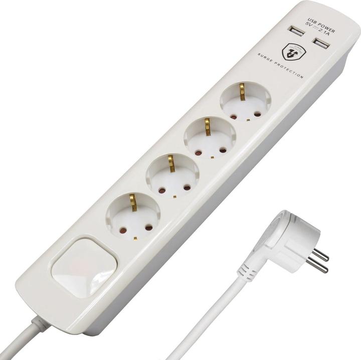 Produktbild FeinTech MD000633 6-fach Stromleiste mit 2x USB | Schnellladung | 3m | Überspannungsschutz (6 x, 3 m)