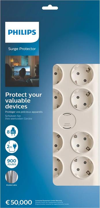 Produktbild Philips Surge protector SPN7080WA/58, 8 outlets, power cord, 900 joules of surge protection (8 x, CEE 7/3, 2 m)