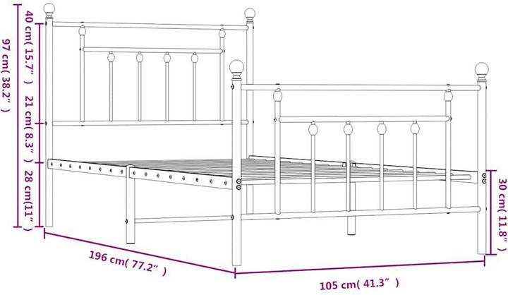 Produktbild VidaXL Bettgestell mit Kopf- und Fussteil Metall Weiss 100x190 (100 x 190 cm)
