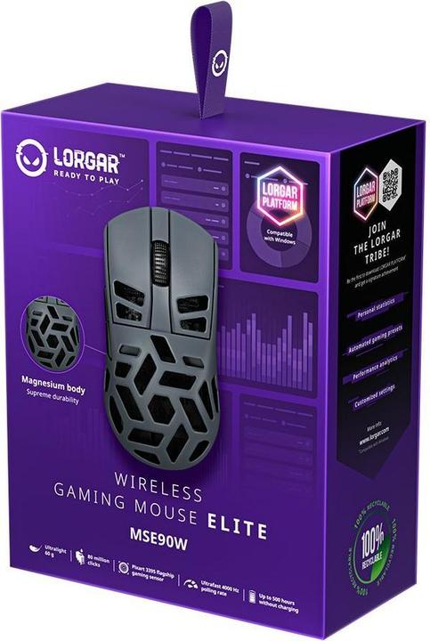 Produktbild Lorgar Computer mouse MSE90W, Magnesium Alloy Wireless Gaming Mouse Elite, Dark Grey