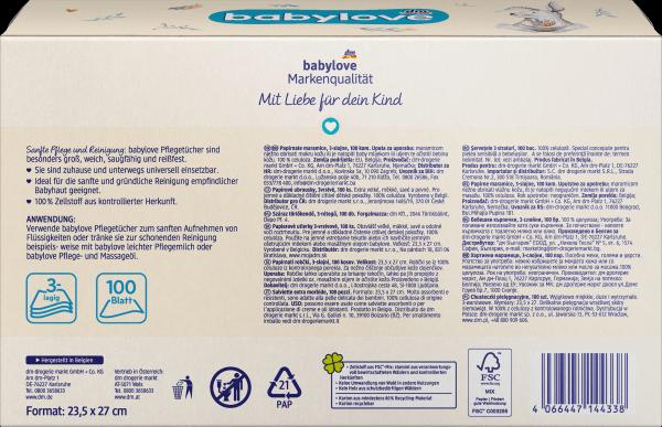 Image du produit dm babylove Lingettes de soin pour bébé sèches 3 couches (100 pièce(s))