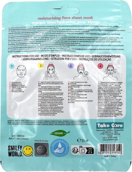 Valeurs nutritives et ingrédients Take Care Masque facial Smiley