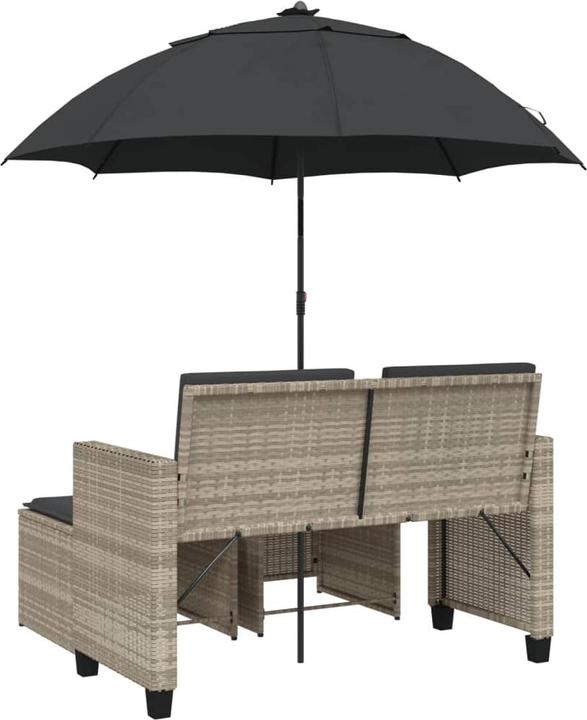 Produktbild VidaXL Gartensofa 2-Sitzer Sonnenschirm Hocker Gartenbank Hellgrau Poly Rattan