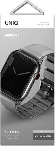 Actual product image Uniq pasek Linus Apple Watch Series 4/5/6/7/8/SE/SE2/Ultra 42/44/45mm. Airosoft Silicone szary/chalk (45 mm, 44 mm, 42 mm, Plastic, Silicone)
