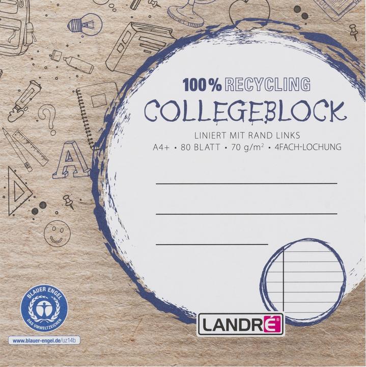 Produktbild Landré Recycling A4+ Collegeblock (A4, Liniert)