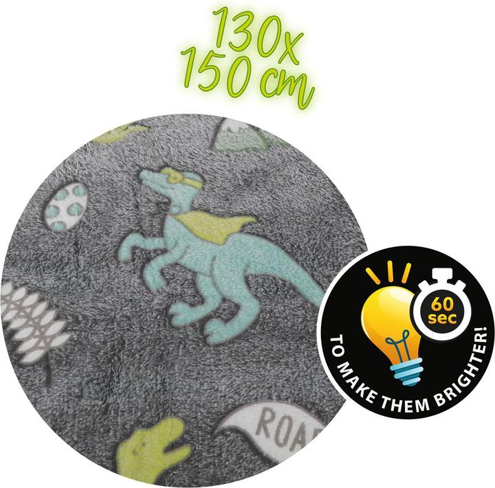 Productafbeelding Toi-Toys Glow N Fun Glow in the Dark Dino deken, 130x150cm (130 x 150 cm)