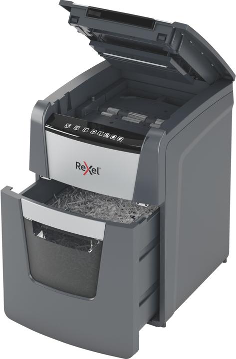 Actual product image Rexel Optimum AutoFeed+ 90X Shredder Particle cut 4 x 28 mm 34 l Number of sheets (max.): 90 Safe (Particle cut)