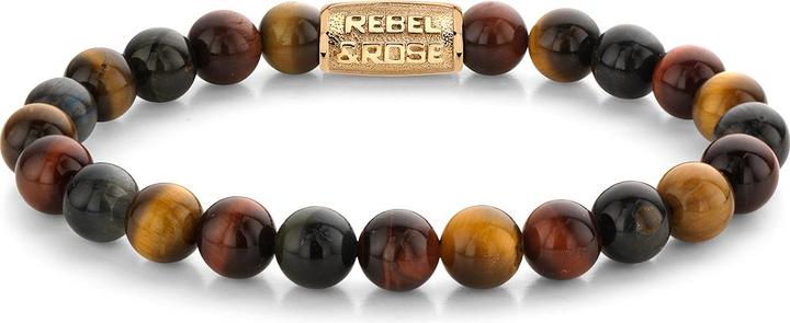 Rebel & Rose Armband Who's afraid of the Tiger RR-80088-G-M Herren (17.50 cm, Tigerauge, Edelstahl)