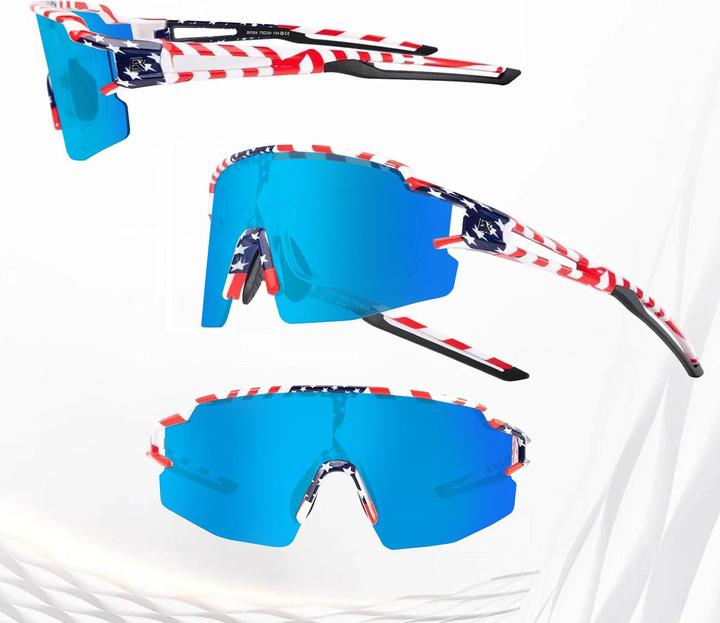 Actual product image Rockbros Polarised Cycling Glasses with UV Protection and Corrective Insert Blue Lenses - USA Patter (White with USA pattern, Blue)
