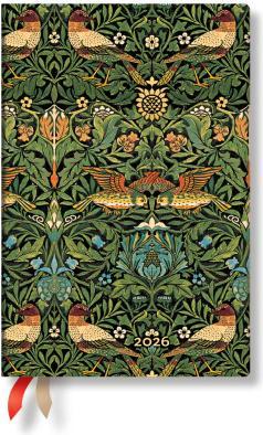 Paperblanks PAPERBLAN Agenda Morris Vögel 2026 FD0676-4 1W/2S HOR Mini SC DE 9.5x14cm (14 x 9.5 cm, German)