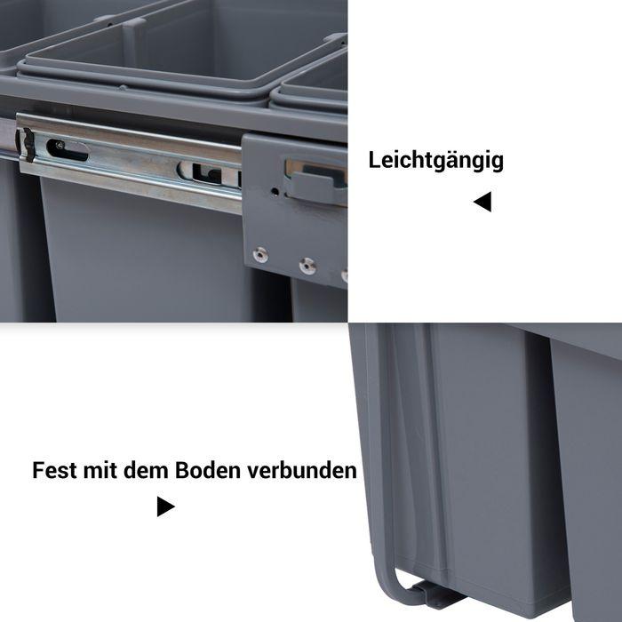 Image du produit Swisshandel24 40L Einbaumülleimer Unterschrank ausziehbarer Müllsammler mit 3 Fächer Grau (40 l)