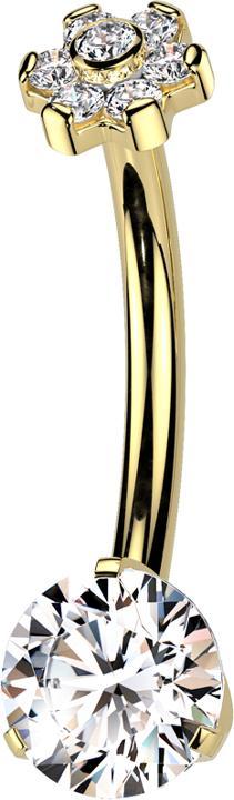 Actual product image Star Piercing Banane Innengewinde vergoldet Blume Kristalle silber und Kristall silber gefasst (without brass, Titanium G23)
