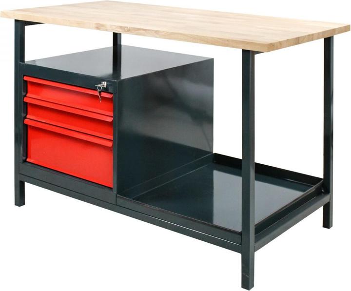Actual product image Dema Werkbank Werktisch Arbeitstisch Werkstatt Tisch "Eko 3S" mit 3 Schubladen rot (60.50 cm, 120.50 cm)