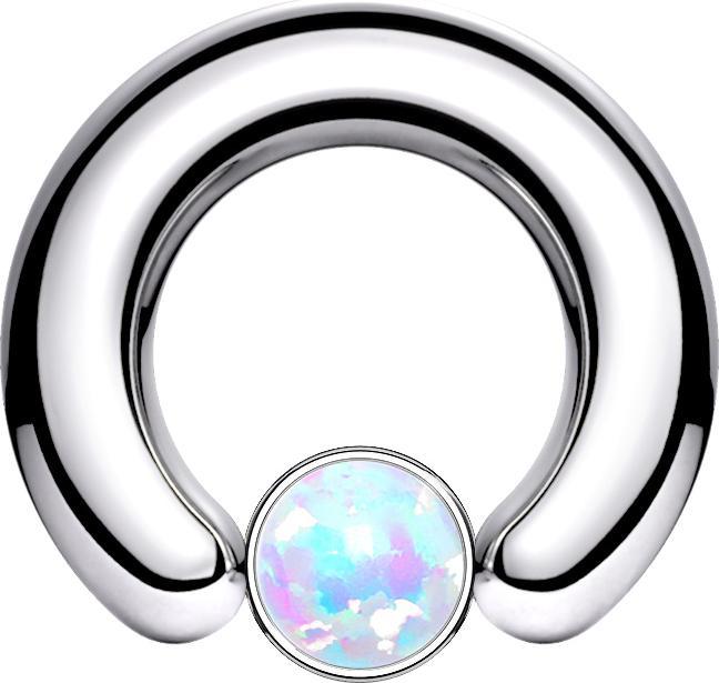 Produktbild Star Piercing Closure Ring silber Scheibe Opal weiss (ohne Messing, Chirurgenstahl 316L)