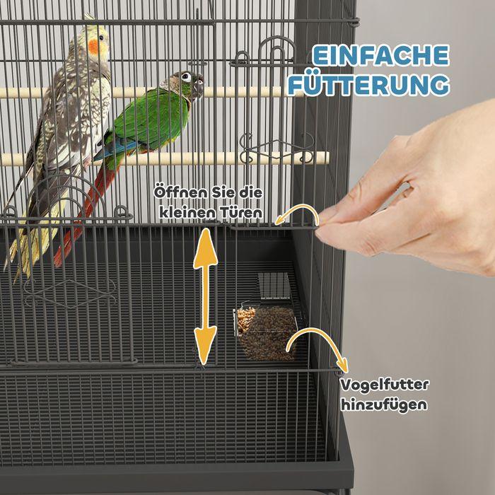 Produktbild Swisshandel24 Vogelkäfig gross Wellensittichkäfig mit Tablett Ablagefläche Futterstation Rollen