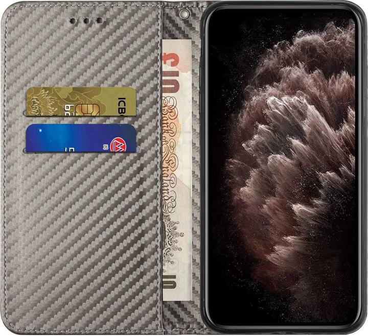 Produktbild Cover-Discount iPhone 14 Plus - Carbon Look Flip Case Hülle grau (Apple iPhone 14 Plus)