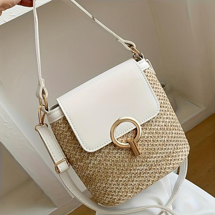 Actual product image Only-Bags.Store schicke Strandtasche aus gewebtem Stroh mit sicherem Verschluss - Alltagstasche, vielseitig