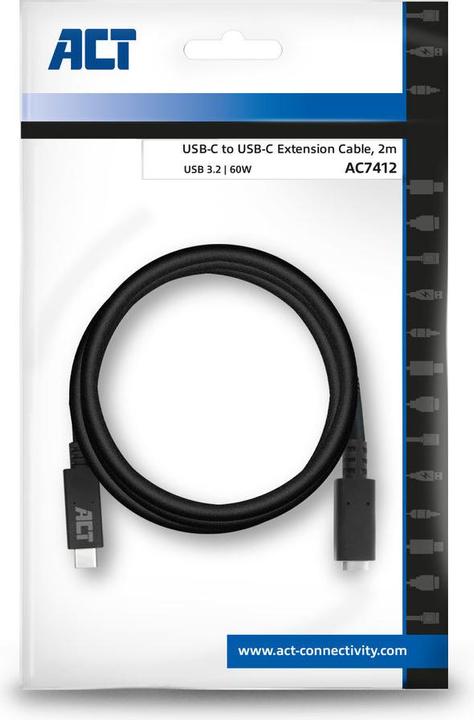 Image du produit Câble d'extension USB 3.2 Gen1 C mâle - C femelle 2 mètres (2 m, USB 3.2 Gen 1)