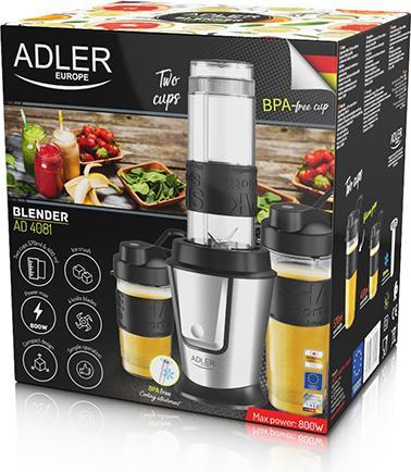 Produktbild Adler Mixer AD 4081 Tabletop, 800 W, Jar material BPA Free Plastic, Jar capacity 0.57 and 0.4 L, Ice crush (EU-Stecker, 800 W)