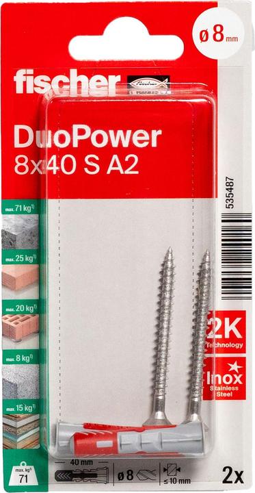 Image du produit Fischer DUOPOWER 8 x 40 y compris vis A2 (2 pcs)
