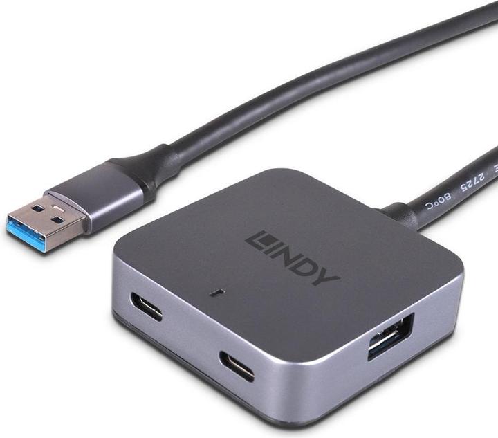 Actual product image Lindy 10m USB 3.0 hub, 4 ports 10m extension for 2 USB type C and 2 USB type A devices (USB-A, 4 ports)