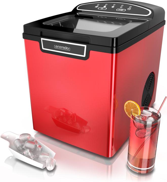 Arendo Eiswürfelmaschine, 1,8 Liter Eiswürfelbereiter, 9 Eiswürfel in 8 Minuten, 105W Eiswürfelautomat, rot