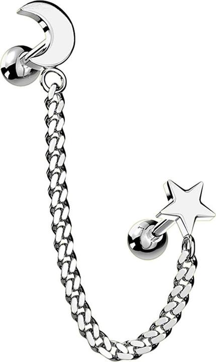 Star Piercing Micro Barbell silber Mond und Stern mit Anhänger Kette (Messing, Chirurgenstahl 316L)