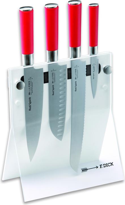 Produktbild F. Dick Red Spirit Messerblock 4Knives (4-teilig, Officemesser Santoku Küchenmesser Brotmesser, Mess