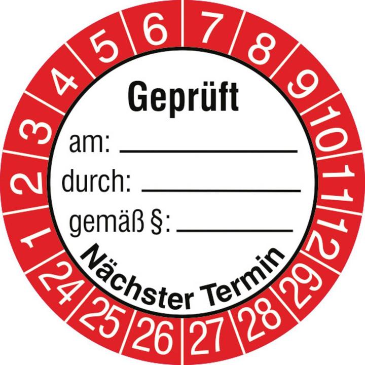 Actual product image SafetyMarking 30.3697.24-29 Prüfplakette Geprüft am / durch / gemäss § / nächster