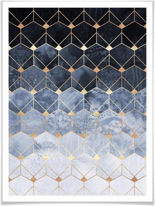 Image du produit Trenddeko Hexagones : bleu et or (30 x 40 cm)