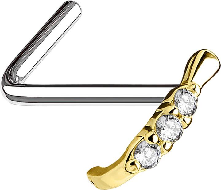 Star Piercing Nasenstecker gewinkelt vergoldet Raupe mit Kristallen (Chirurgenstahl 316L, Messing)