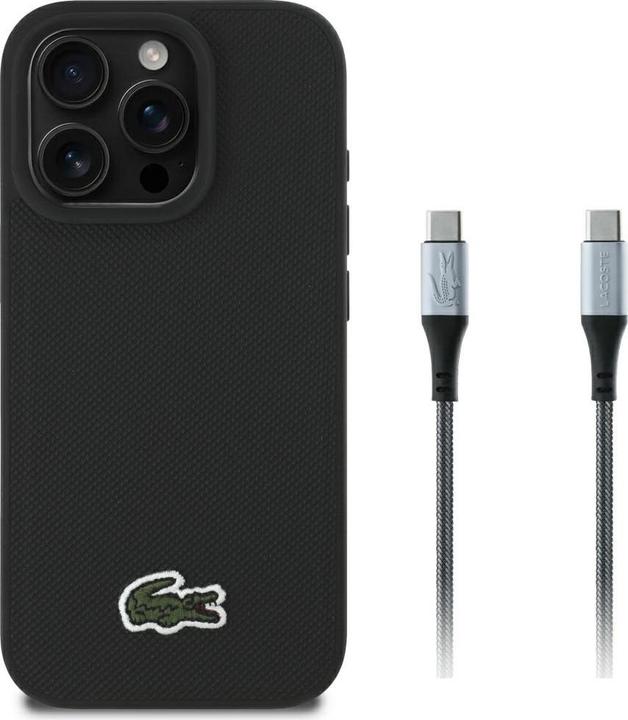 Produktbild Lacoste Set 2in1 Case + Cable USB-C Iconic Petit Pique Woven MagSafe for iPhone 16 Pro Max black (Apple iPhone 16 Pro Max)