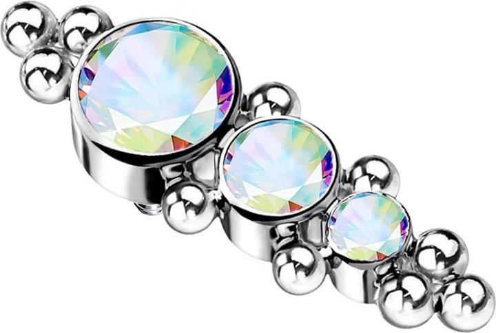 Star Piercing Dermal Anchor silber mit Kugeln und drei Kristallen multicolor (Titan G23, ohne Messing)
