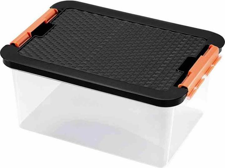 Heidrun Systembox aus Kunststoff in Farbe transparent, 40x29x18 cm Inhalt: 14 l, Deckel in Rattan-Optik (40 x 29 x 18 cm, 14 l)