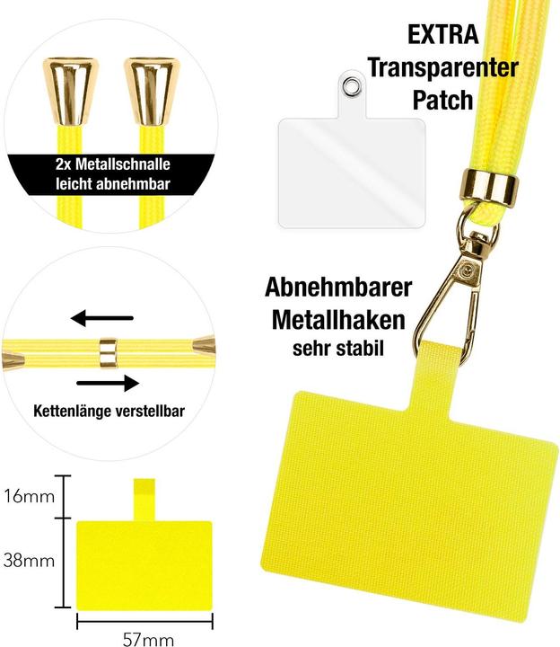Produktbild Nalia Handyband + Pad für Hülle zum Umhängen, Karabinerhaken Anhänger aus Metall (gold)