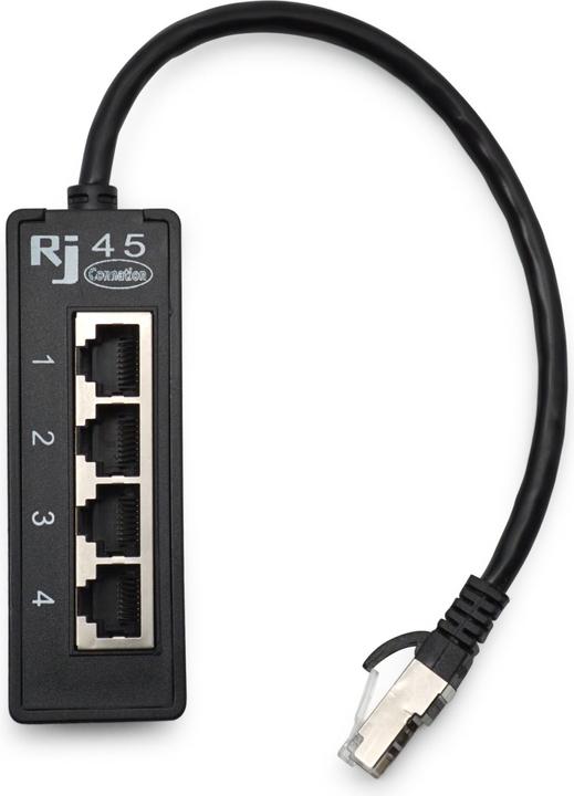 Produktbild Apfelkiste 4-fach Ethernet LAN RJ45 Netzwerk Adapter Splitter Cat7 / Cat6 / Cat5 - Schwarz