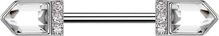 Star Piercing Barbell silber mit zwei spitzen Baquett Kristallen silber Kristalle silber (Chirurgenstahl 316L, Messing)