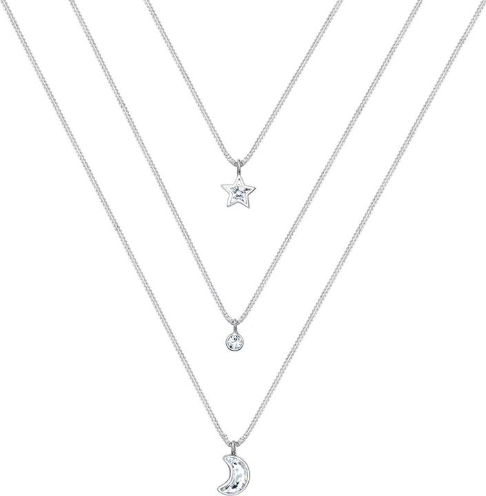 Immagine prodotto Elli Collana Strato Luna Stella Cristalli Argento 925 (Argento 925, Cristallo di vetro, 40 - 45 cm)
