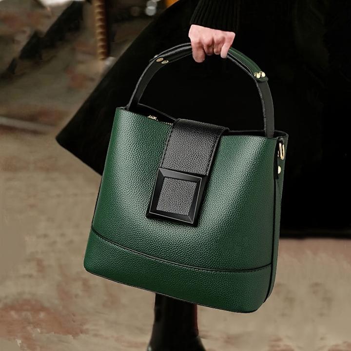 Immagine prodotto Only-Bags.Store Elegante borsa a secchiello in ecopelle a tinta unita con tracolla regolabile - borsa e tracolla