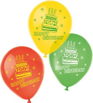 Produktbild Magni 450193 - 6 Latexballons Happy Birthday, Bedruckte Luftballons, Geburtstag, Kuchen, Heliumball (10 x)